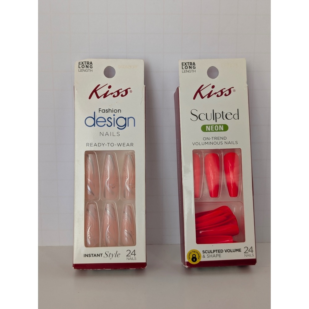 Kiss Fashion Design & Sculpted Neon Press-On Nails Extra Long 24ct Each Lot of 2